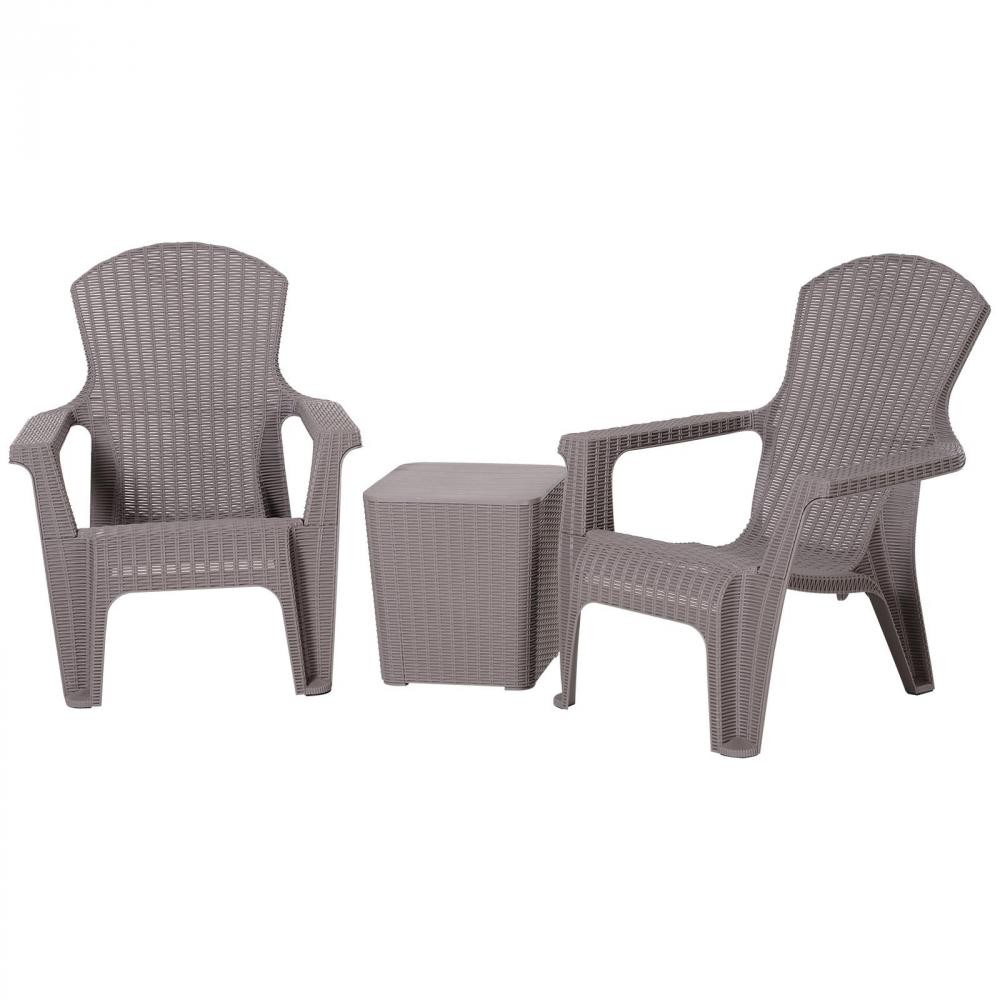 Salon De Jardin 2 Pers. 3 Pièces - Ensemble Bistrot Style Néo-Rétro - 2  Fauteuils Lounge + Table Basse Coffre - Plastique Pp Gris Imitation Rotin dedans Salon De Jardin Gifi