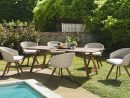 Salon De Jardin Avec 6 Chaises En Rotin Et Table En Bois ... tout Table De Jardin En Bois Avec Chaises