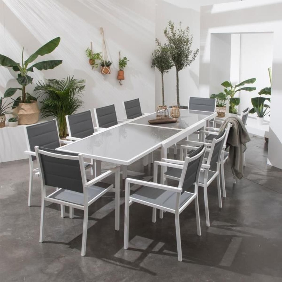 Salon De Jardin Lampedusa Extensible En Textilène Gris 10 Places -  Aluminium Blanc dedans Salon De Jardin Blanc