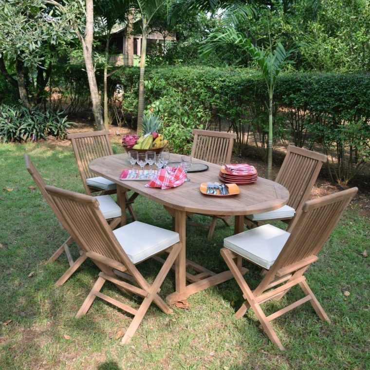 Salon De Jardin Teck Ecograde Manille, 6 Chaises | Table ... encequiconcerne Ensemble De Jardin Teck