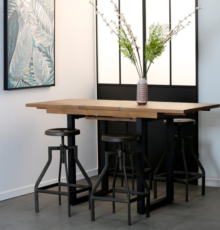 Table Haute Extensible Bois Recyclé 120-160 Cm Brisbane dedans Table Haute Bois Brut 160