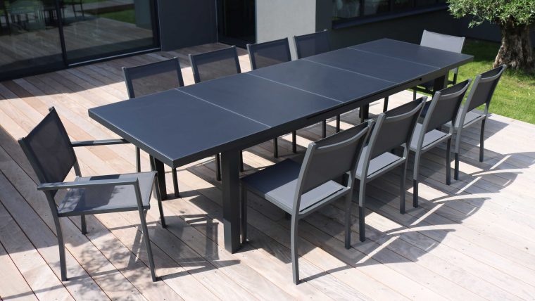 Table Jardin Extensible Rallonge 256/320 Cm 10 Places encequiconcerne Table De Jardin Extensible 320 Cm