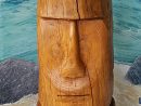 Tiki Moaï En Bois, Hauteur 1M, Diamètre 0,40 M Sculpture De ... serapportantà Statue Moaï 1M