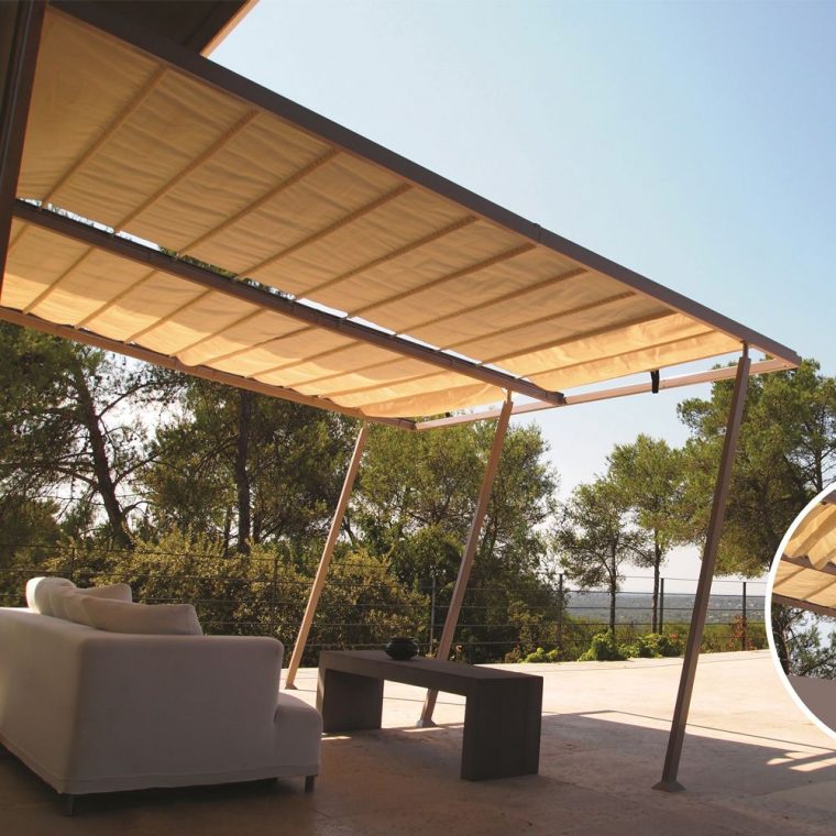 Tonnelle Adossée Aluminium/acier 4X4 M + Toile Coulissante Boston Taupe dedans Tonnelle 4X4