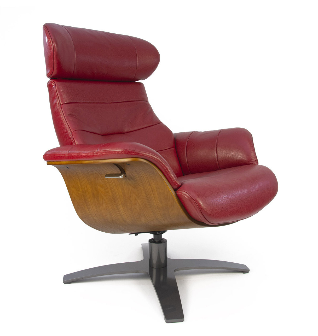 Vega - Fauteuil Relax Cuir Rouge - Coque Bois En Chêne Naturel serapportantà Fauteuil Relax