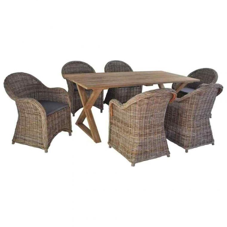 Vidaxl Mobilier Jardin 7 Pcs Rotin Naturel Teck Recyclé ... destiné Salon Jardin Pliable Vidaxl Mobilier Jardin 7 Pcs Rotin Naturel Teck Recyclé ... destiné Salon Jardin Pliable