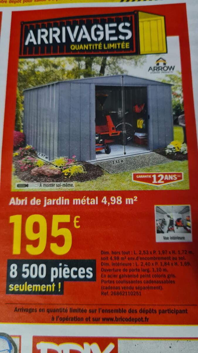 Abri De Jardin En Métal Arrow - 4,98M2 – Dealabs tout Abri De Jardin Metal Brico Depot