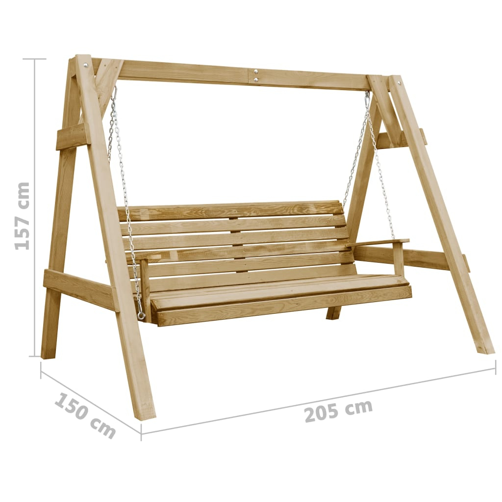 Balancelle De Jardin Bois De Pin Imprégné 205X150X157 Cm-Ren ... dedans Balancelle Jardin Bois