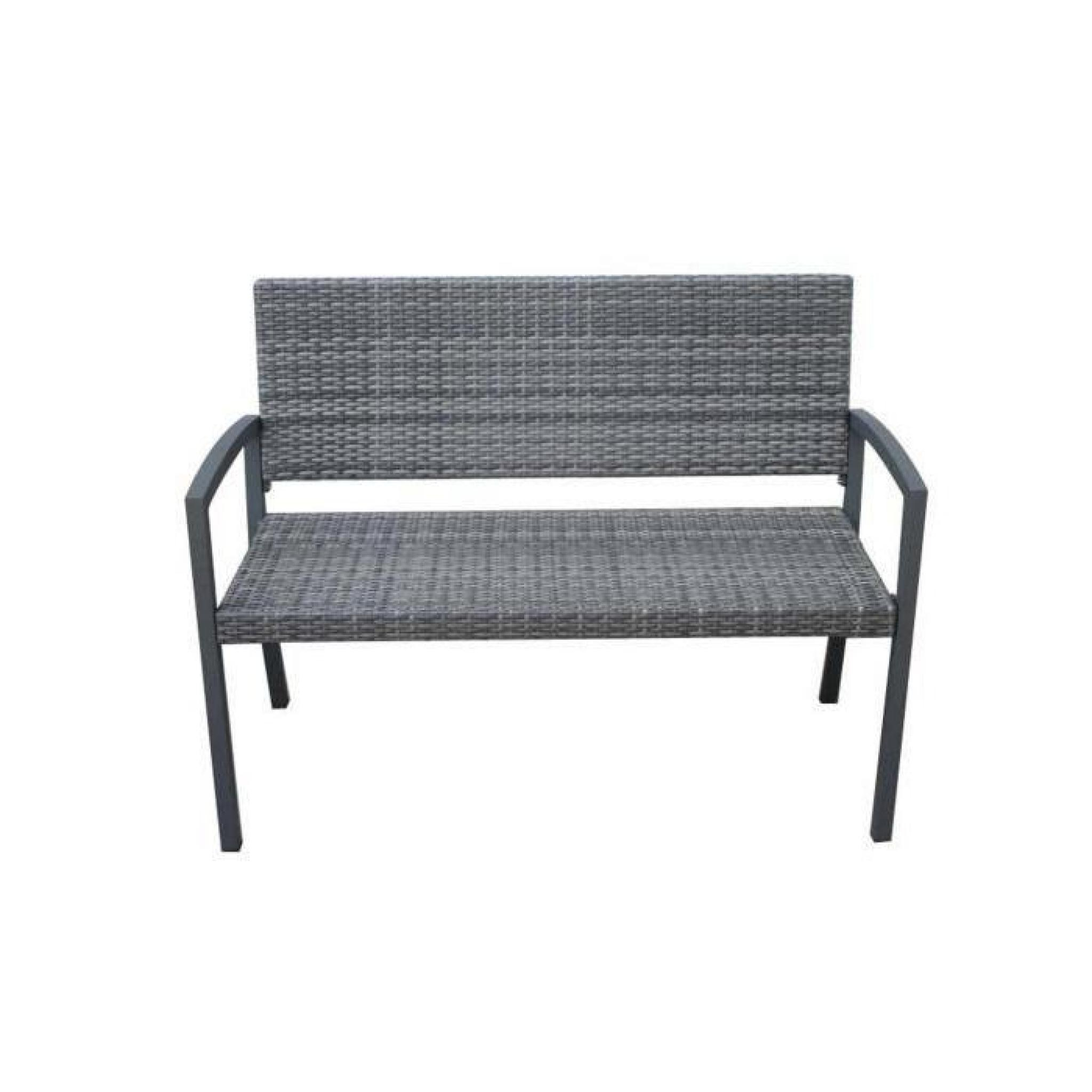 Banc De Jardin 2 Places Structure Alu Gris Revêtement Rotin Gris Foncé  143X59X100Cm Barcelona pour Banc De Jardin Aluminium