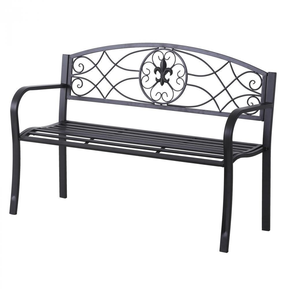 Banc De Jardin 3 Places Style Néo-Rétro Fer Forgé Motif Fleurs De Lys Dim.  128L X 50L X 91H Cm Métal Époxy Noir tout Petit Banc De Jardin