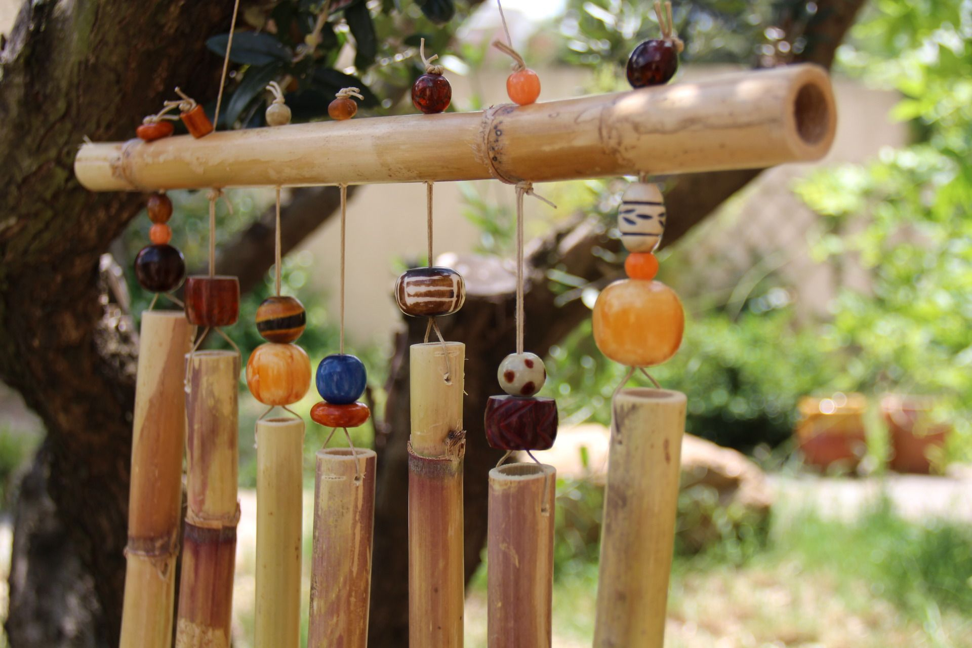 Carillon En Bambou/roseau Avec Perles Artisanales Pour ... intérieur Carillon Bambou Jardin