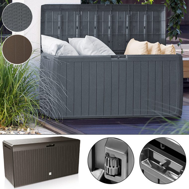 Details Zu Coffre Malle De Rangement 290 L Poids Max. 100 Kg Coussins  Accessoires Jardin tout Malle De Rangement Jardin