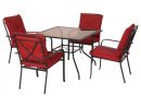 Ensemble De Jardin 4 Pers. Coussins Déhoussables Fournis Table Plateau  Verre Trempé 5 Mm Métal Époxy Noir Polyester Rouge intérieur Meuble Jardin Metal