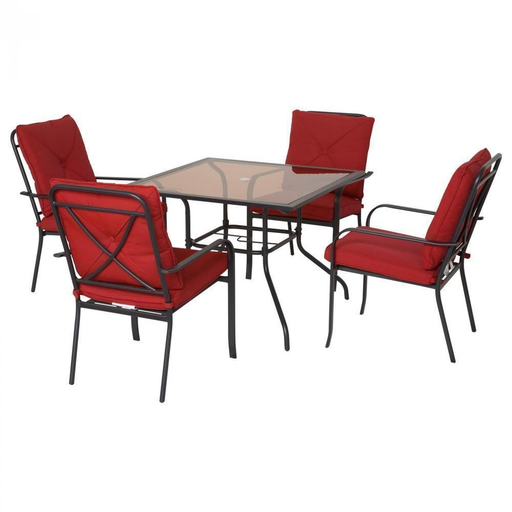 Ensemble De Jardin 4 Pers. Coussins Déhoussables Fournis Table Plateau  Verre Trempé 5 Mm Métal Époxy Noir Polyester Rouge intérieur Meuble Jardin Metal