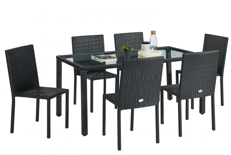 Ensemble Repas Pour Jardin En Résine Tressée Noire Pour 6 Personnes : 1  Table, 6 Chaises. encequiconcerne Table Et Chaise De Jardin En Resine Tressee
