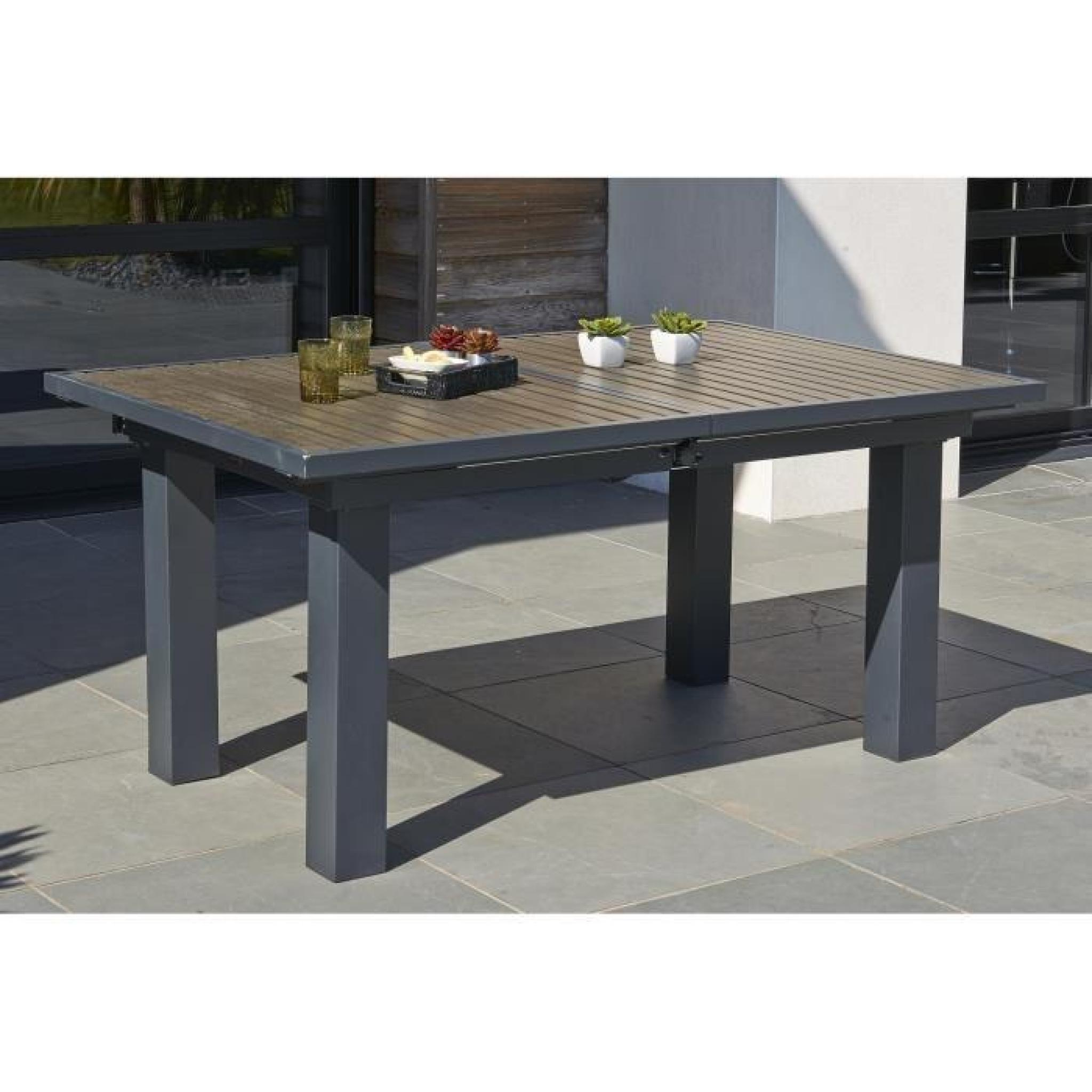 Ensemble Table Extensible De Jardin 160 - 220 Cm + 6 Chaises Pliantes  Aluminium Composite Gris pour Salon De Jardin Aluminium Et Composite