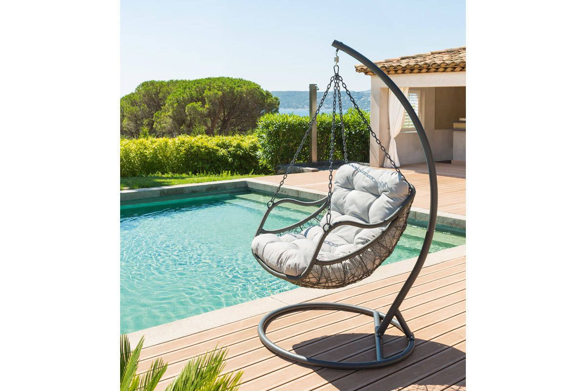 Fauteuil Oeuf Suspendu Gibraltar Gris Acier Traité Époxy ... destiné Loveuse De Jardin Resine Tressee