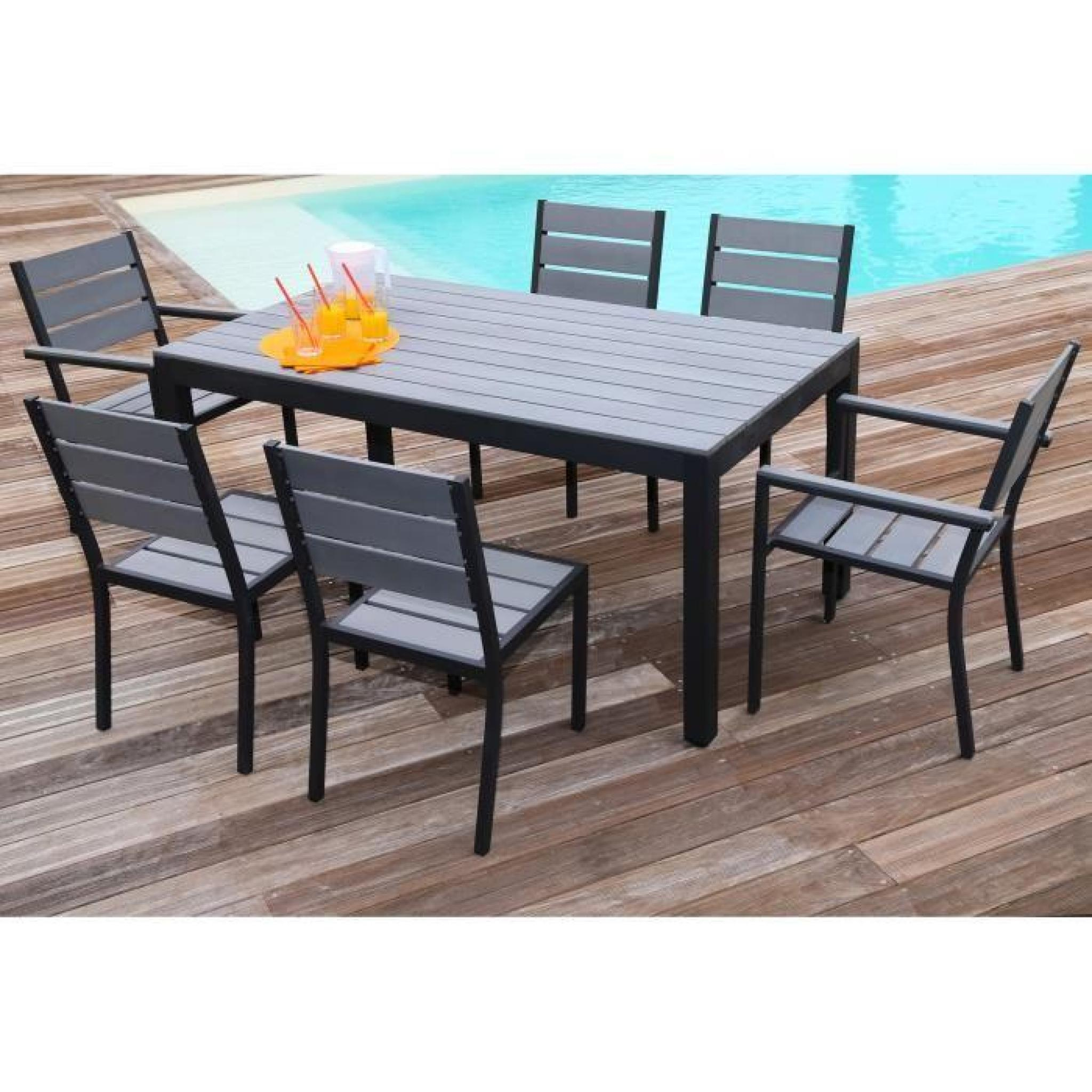 Floride Ensemble Table De Jardin 160 Cm + 2 Fauteuils + 4 Chaises Aluminium  Et Polywood Gris destiné Table Et Chaise De Jardin Solde