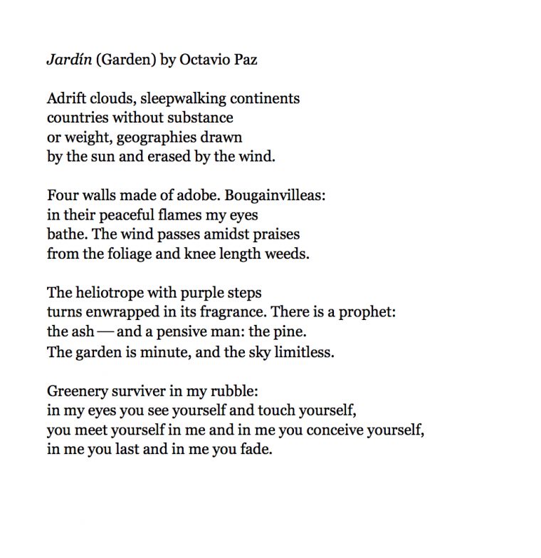 Jardín (Garden) By Octavio Paz (The First Translated Poem ... encequiconcerne Transate Jardin