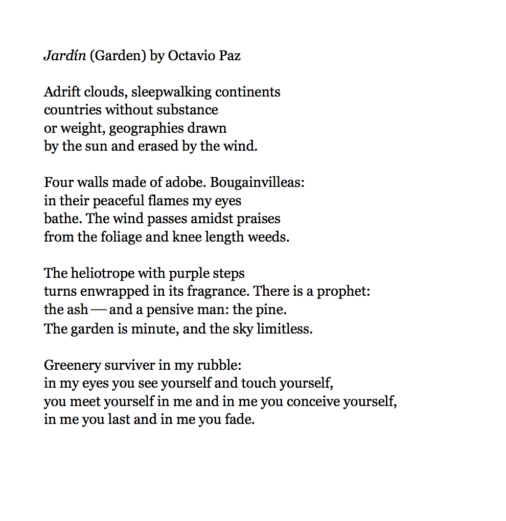 Jardín (Garden) By Octavio Paz (The First Translated Poem ... encequiconcerne Transate Jardin