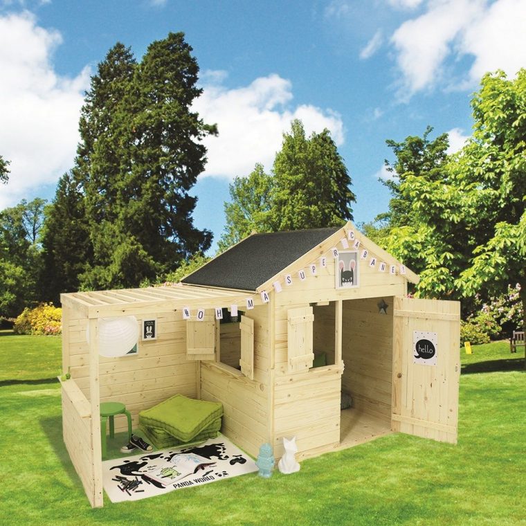 Maisonnette Enfant Bois Alpaga Avec Pergola destiné Maisonnette De Jardin Enfant