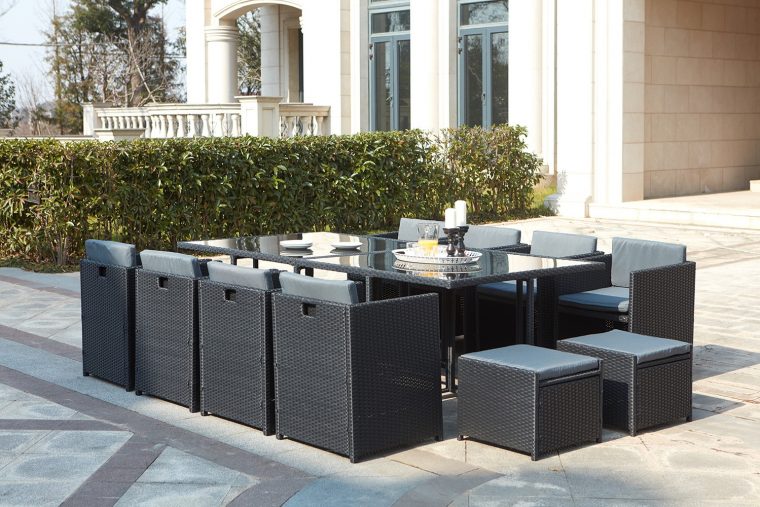 Miami 12 Noir/gris dedans Salon De Jardin Résine Tressée Encastrable