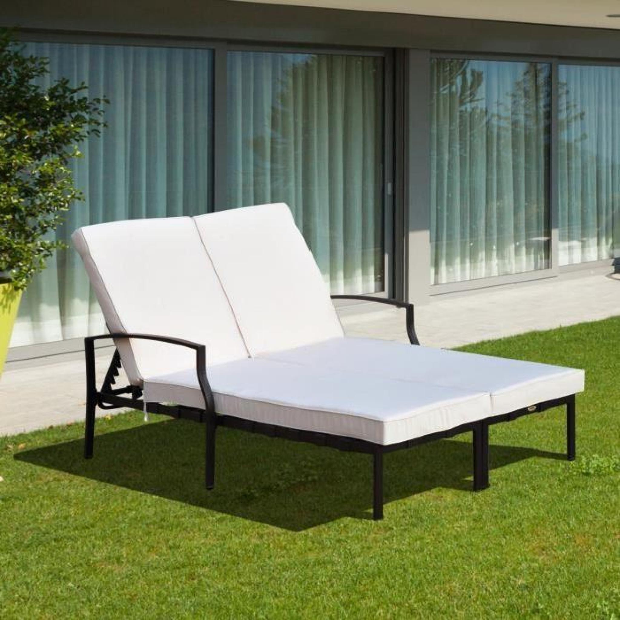 Outsunny Bain De Soleil Chaise Longue 2 Places Lit De Jardin Inclinaison  Réglable Coussins Lavables Fer Beige à Lit De Jardin Pas Cher