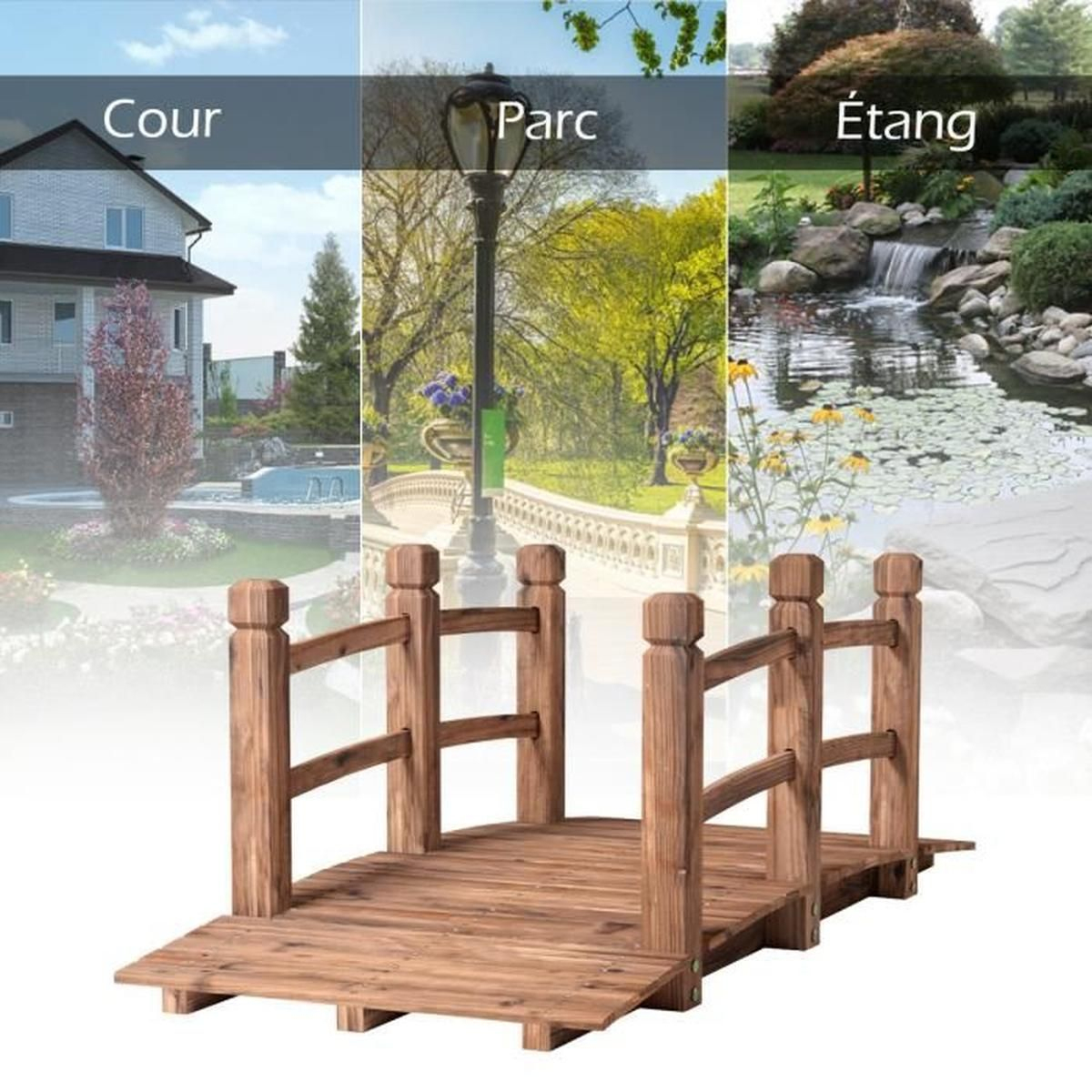 Pont De Jardin En Bois 150 X 67 X 55Cm Pont D'etang Pont De ... dedans Pont De Jardin En Bois