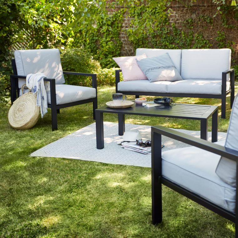 Salon Bas De Jardin Blooma Jaz Aluminium Gris 4 Personnes En ... destiné Salon De Jardin Blooma