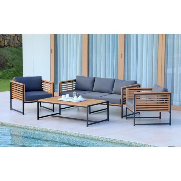 Salon De Jardin 5 Places En Eucalyptus Fsc Et Aluminium pour Salon De Jardin Aluminium Pas Cher
