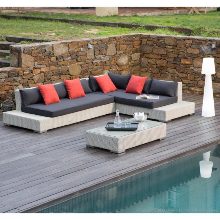 Salon De Jardin 6 Places : Canapé D'angle + Table Basse En Résine Tressée  Asella- dedans Salon De Jardin D Angle Pas Cher