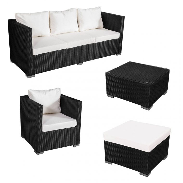 Salon De Jardin Cargèse En Résine Tressée Noir 4 Places - Coussins Crème encequiconcerne Coussin Salon De Jardin Résine