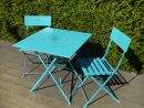 Salon De Jardin Crepuscule 1 Table Carrée Et Deux Chaises En Acier Coloris  Bleu encequiconcerne Table De Jardin Carre