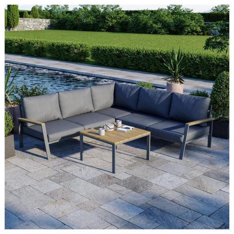 Salon De Jardin Design Aluminium Bois- Gris - Intérieur/extérieur - Doma dedans Salon De Jardin Pas Cher Gifi