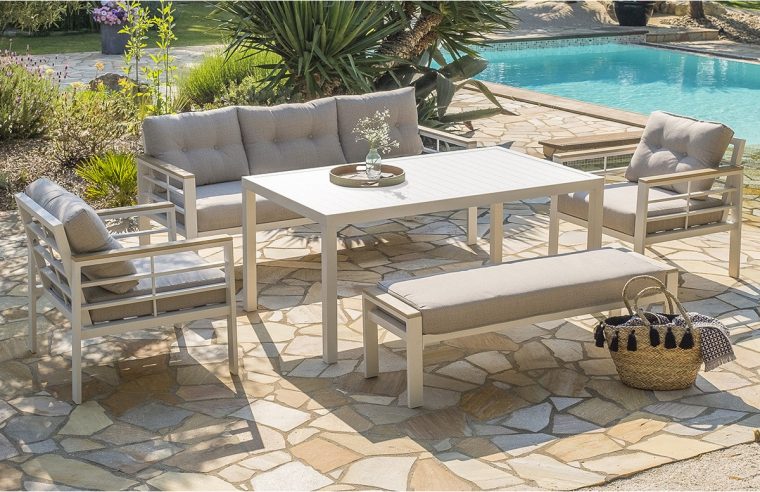 Salon De Jardin Design Bas En Aluminium Dcb Garden 7 Places Taupe Cayenne à Mobiler De Jardin