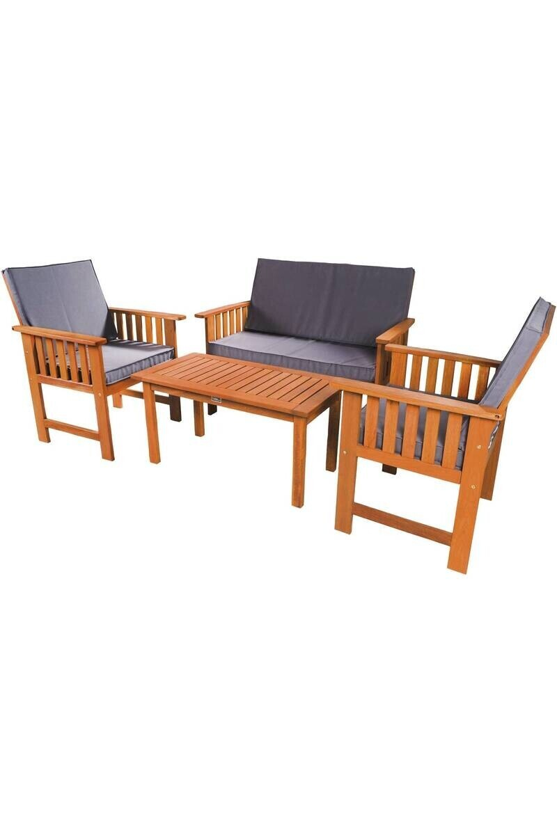 Salon De Jardin En Bois Exotique Bangkok - Originaire De Malaisie - 1 Table  Basse + 2 Fauteuils + 1 Salon De Jardin En Bois Exotique Bangkok - Gris -  ... encequiconcerne Salon De Jardin Bois Exotique