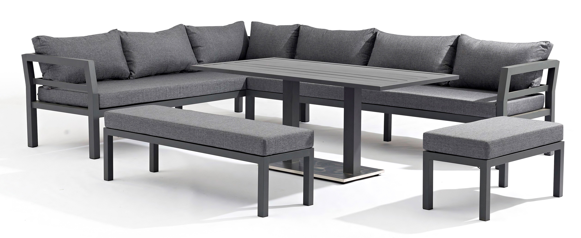 Salon De Jardin Florida 5 Pièces En Aluminium Gris Anthracite Et Coussins  Tissu Gris Clair dedans Table De Jardin Grise