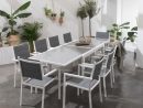 Salon De Jardin Lampedusa Extensible En Textilène Gris 10 ... pour Salon De Jardin Aluminium Blanc