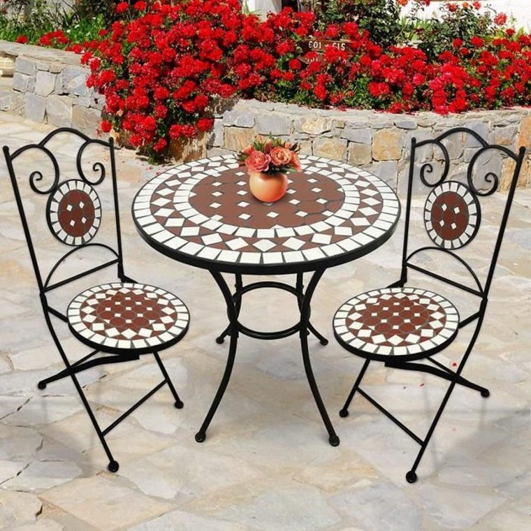 Salon De Jardin Mosaïque | Table Ronde (Ø/h: 60X70Cm) Et 2 ... pour Salon Jardin Mosaique Salon De Jardin Mosaïque | Table Ronde (Ø/h: 60X70Cm) Et 2 ... pour Salon Jardin Mosaique