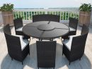 Salon De Jardin Noir En Polyrotin Table Ronde Et Chaises 12 Pers. tout Ensemble Salon De Jardin Pas Cher