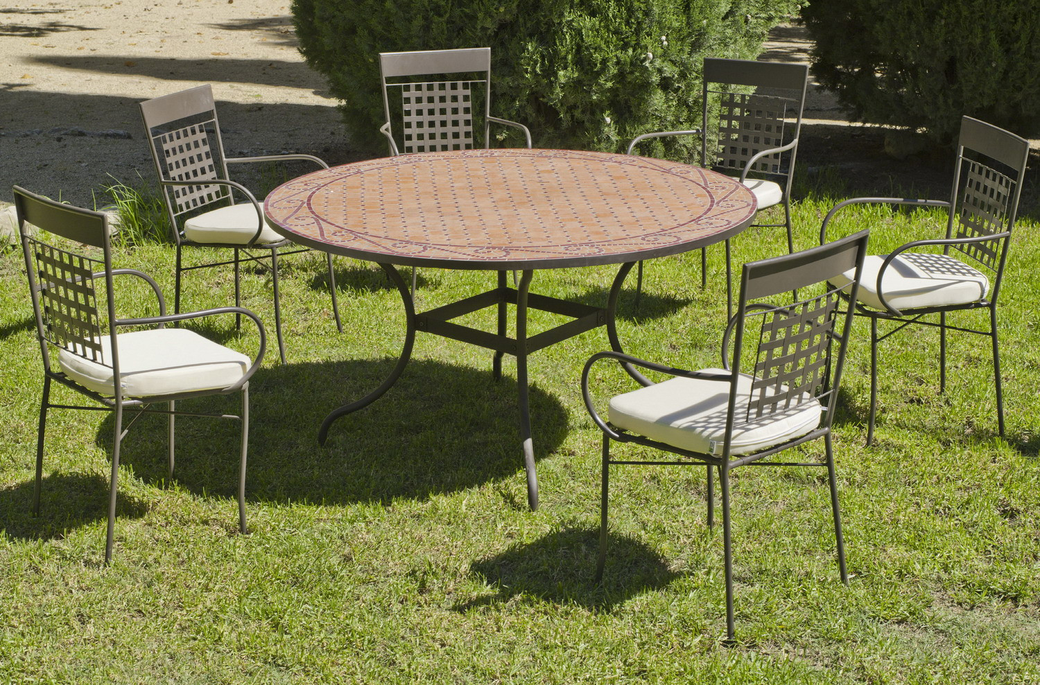 Salon De Jardin Table Mosaique Ø140 + 6 Fauteuils | Table ... tout Salon De Jardin Mosaique