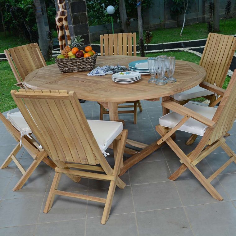 Salon De Jardin Teck Ecograde Santiago, 4 Chaises Et 2 Fauteuils tout Salon De Jardin Teck Occasion