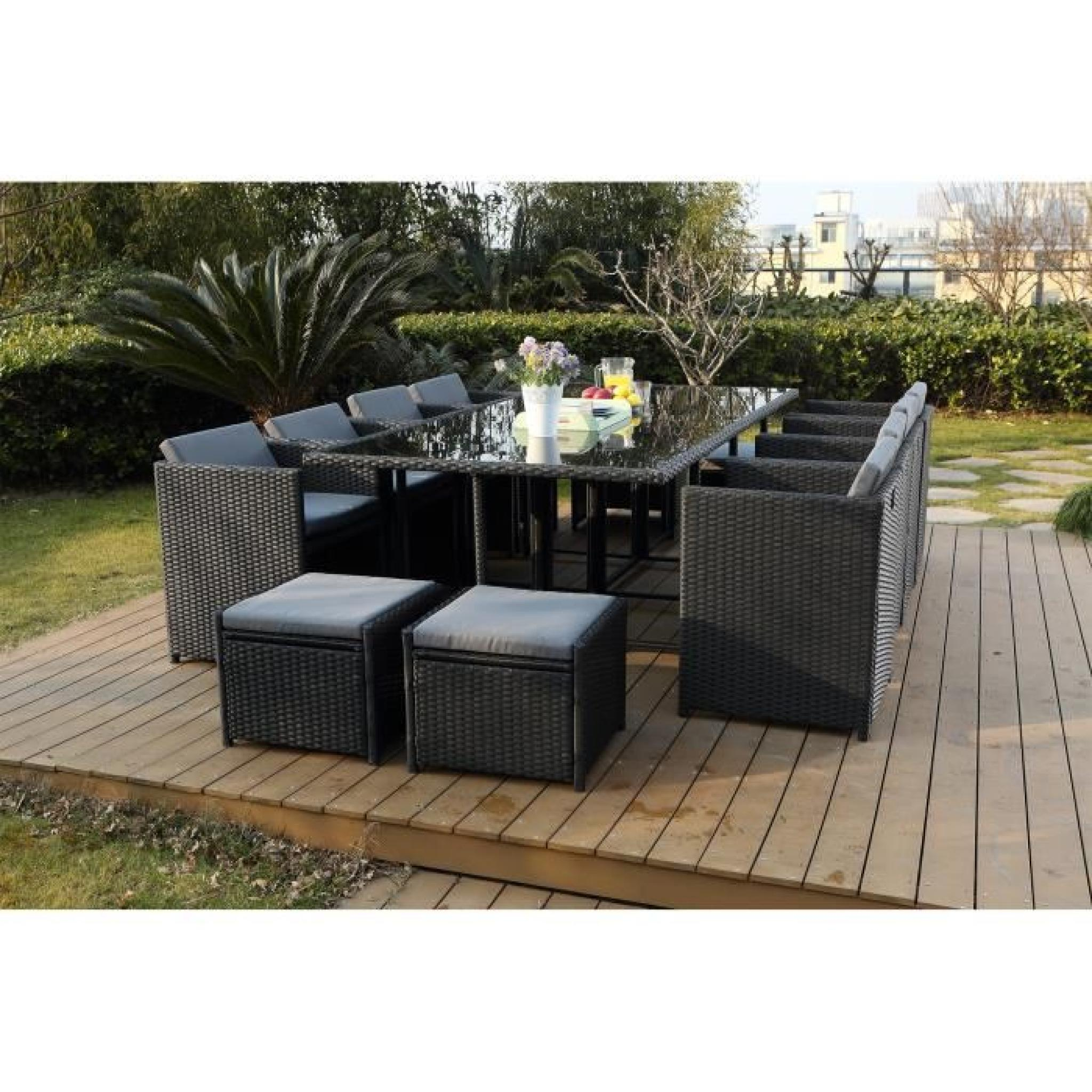 Salon Jardin Noir Encastrable Résine 12 Personnes encequiconcerne Tables De Jardin Pas Cher