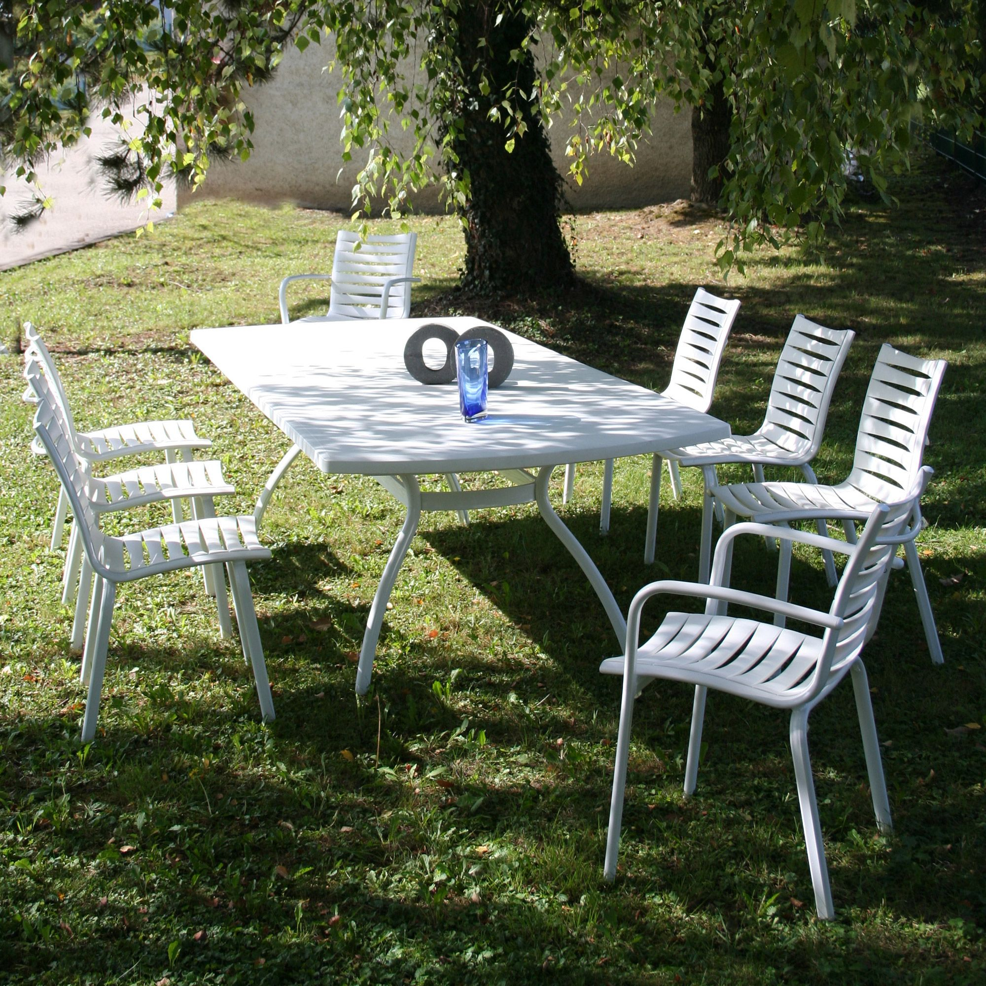 Salon Jardin Résine 8 Places : Table 210/265 Floris + 6 ... intérieur Salon De Jardin Plastique Blanc