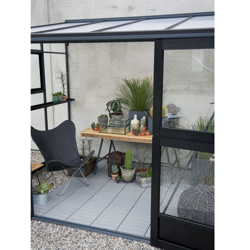 Serre Adossée En Verre Trempé Veranda Anthracite 4.4 M² + Embase - Juliana dedans Serre De Jardin Adossée Au Mur