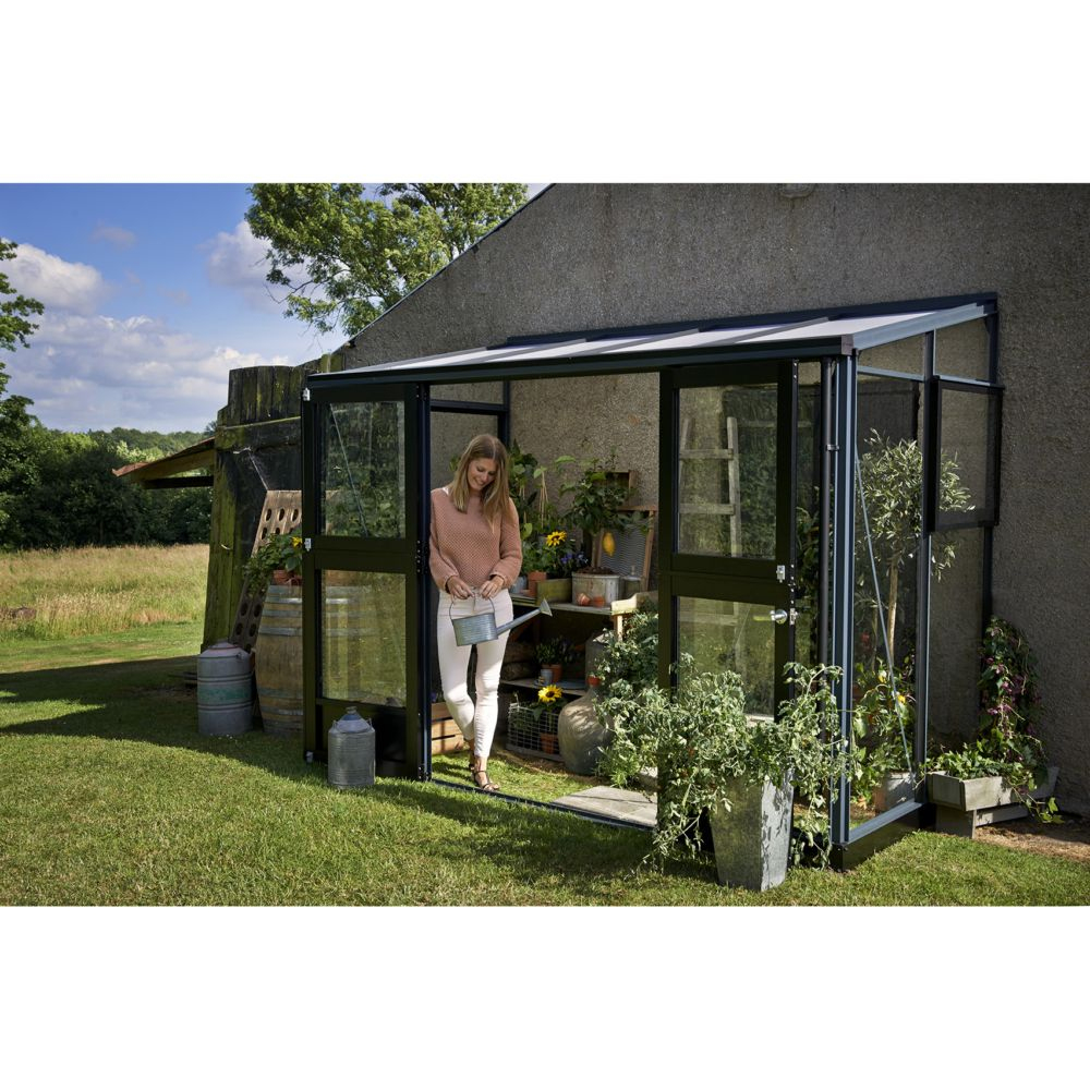 Serre Adossée En Verre Trempé Veranda Anthracite 4.4 M² + Embase - Juliana tout Serre De Jardin Adossée Au Mur