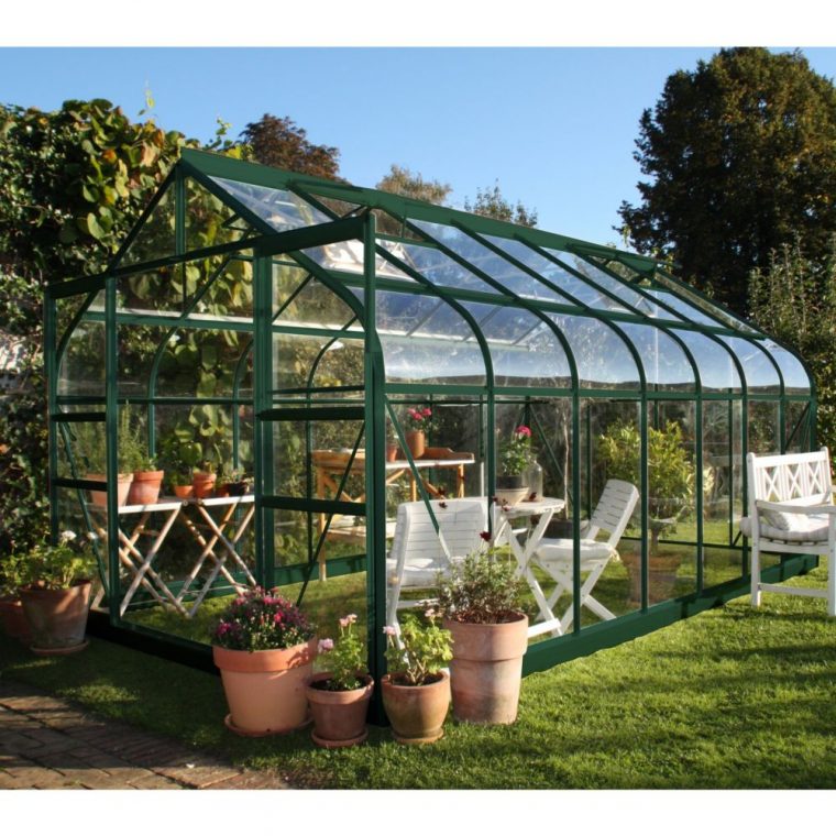 Serre En Verre Trempé Supreme Vert 11.4 M² + Embase - Halls avec Verre Pour Serre De Jardin