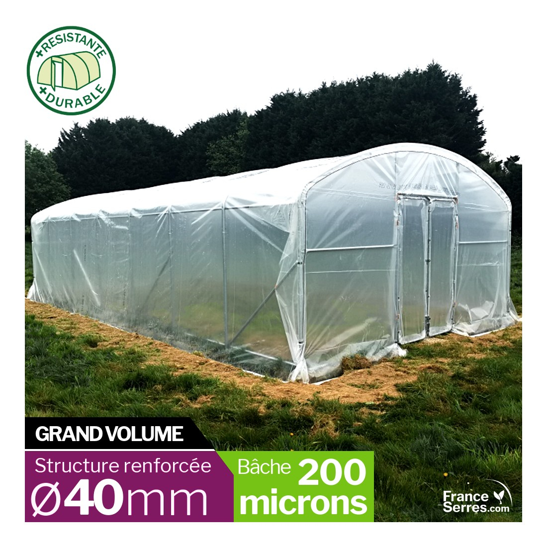 Serre Tunnel Pro 50M² Avec 2 Doubles-Portes à Serre De Jardin Professionnel