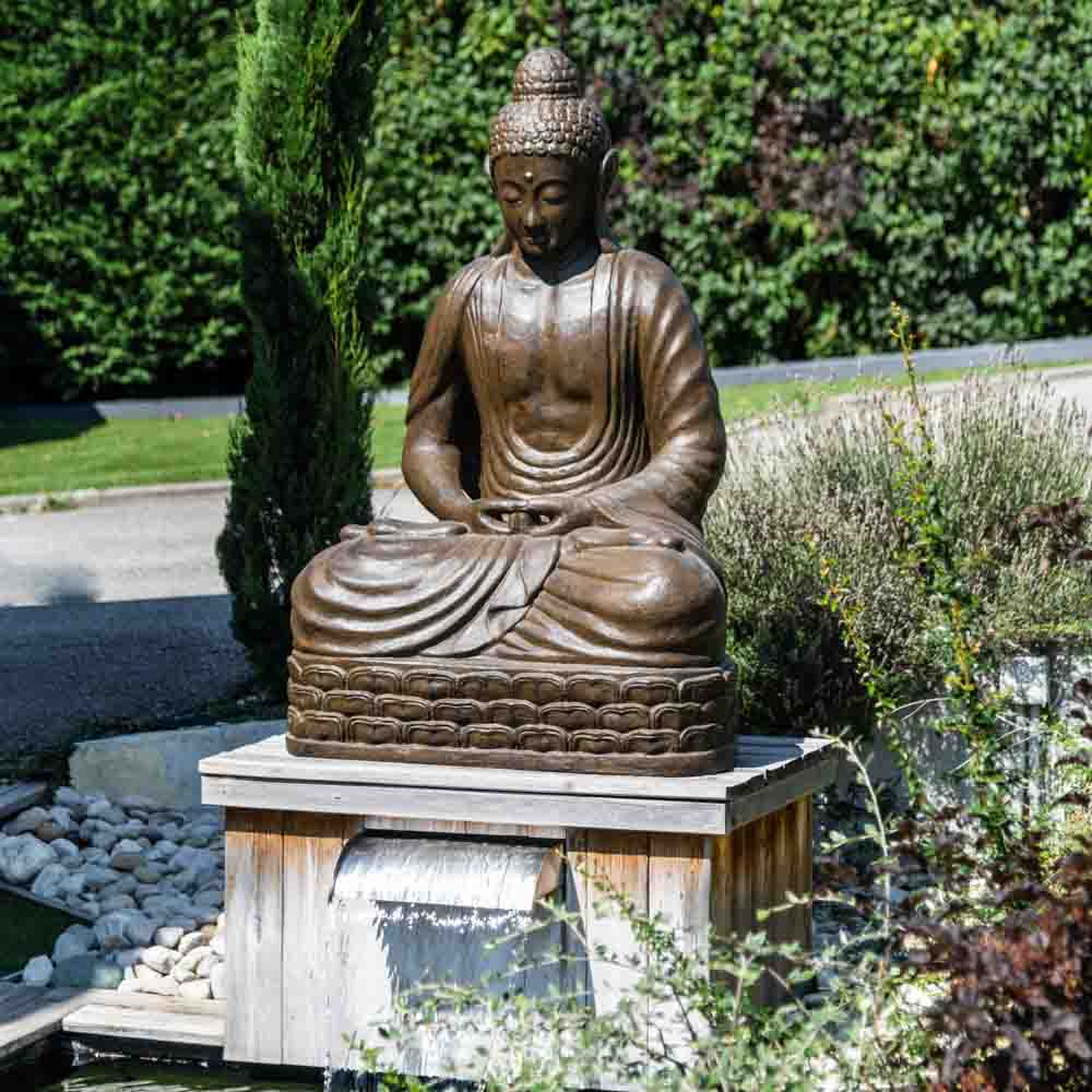 Statue Jardin Bouddha Assis En Fibre De Verre Position Chakra 150 Cm Brun dedans Statut De Jardin