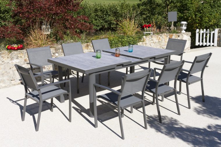 Table Aluminium Et Verre + Allonge Auto Lo.180/240 X La.100 Cm Terria Menthe avec Table De Jardin Aluminium Leroy Merlin